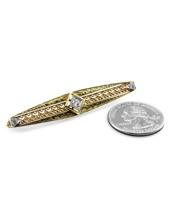 Vintage Diamond Bar Pin/ Brooch 14K Gold